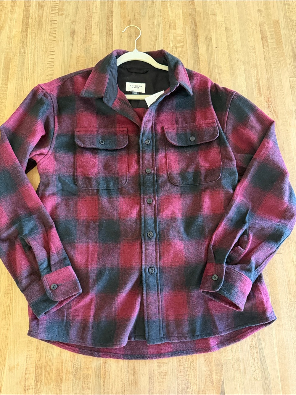 NWT Plaid Button-Up Flannel/Shacket in Burgundy and Black